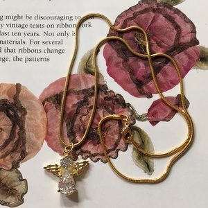 GUARDIAN ANGEL Gold Tone Cubic Zirconia Necklace Brand New No Tags